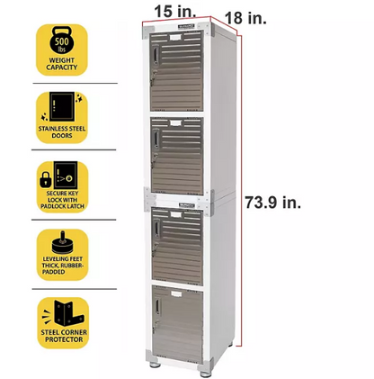 Seville Classics UltraHD 4-Door Stackable Locker Cabinets, 15" W x 18" D x 73.9" H