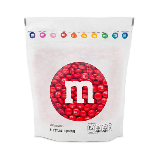 M&M’S Milk Chocolate Red Candy, Bulk Candy in Resealable Pack (3.5 lbs.)