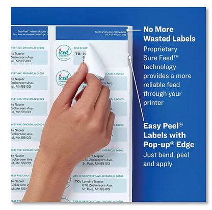 Avery Easy Peel Address Labels w/ Sure Feed Technology, Inkjet Printers, White, 25 Sheets/Pack