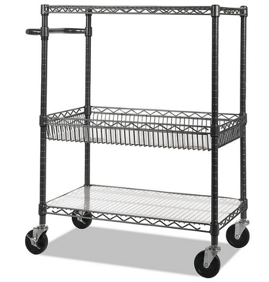 Alera 40" 3-Tier Wire Rolling Cart, Black Anthracite