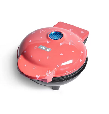 Dash Heart Miniature Waffle Maker with Heart Print Lid