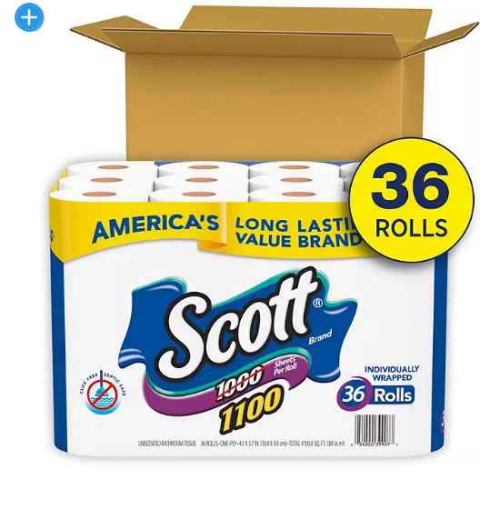 Scott 1100 1-Ply Toilet Paper (1100 sheets/roll, 36 rolls)