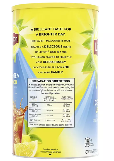 Lipton Sweetened Iced Tea Mix, Lemon (89.8 oz.)