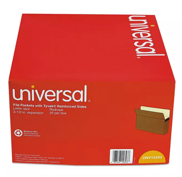 Universal 3 1/2" Expansion File Pockets, Straight Tab, Redrope/Manila, 25/Box (Various Types)