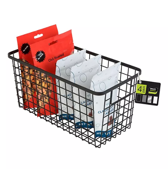 Smart Design 4 Pack Nestable Basket Organizer with Handles 9" x 12" x 6"