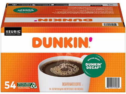 Dunkin' Donuts Decaf Coffee K-Cups, Medium Roast (54 ct.)