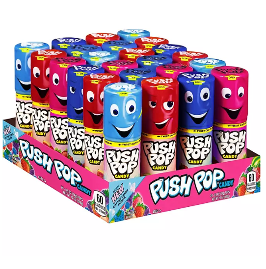 Push Pop Candy Assortment, Blue Raspberry, Watermelon, Strawberry, Cotton Candy and Mystery Flavors (24 pk.)