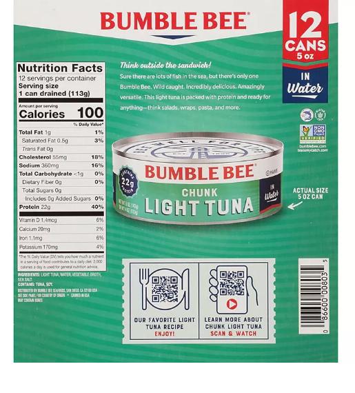 Bumble Bee Chunk Light Tuna in Water (5 oz., 24 ct.)