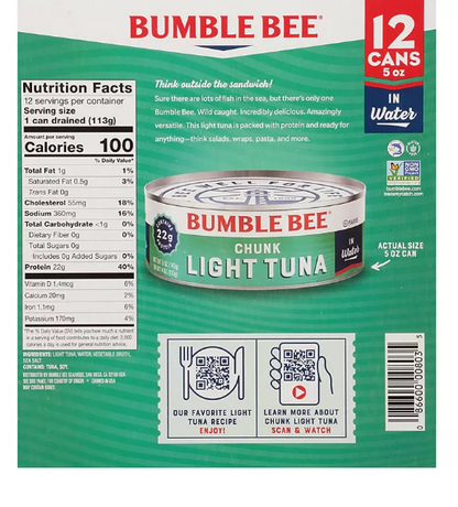 Bumble Bee Chunk Light Tuna in Water (5 oz., 24 ct.)