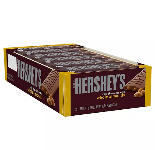 HERSHEY'S Milk Chocolate with Whole Almonds Treats, Bulk Individually Wrapped Candy Bars (1.45 oz., 36 ct.)