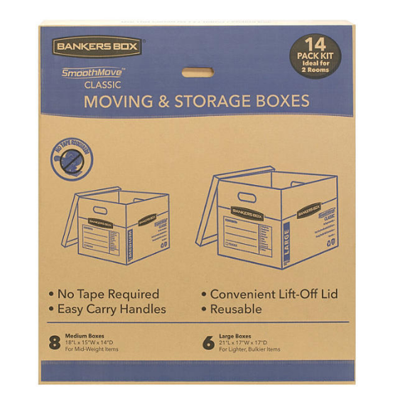 Bankers Box SmoothMove Classic 14 Box Kit (8 Medium/6 Large)