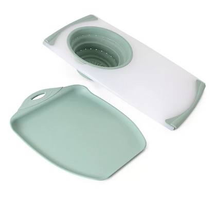 Dexas 2-Pack Over the Sink Strainer and Chop & Scoop Cutting Board (Assorted Colors)