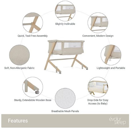 Evolur Stellar Bassinet and Bedside Sleeper (Choose Your Color)