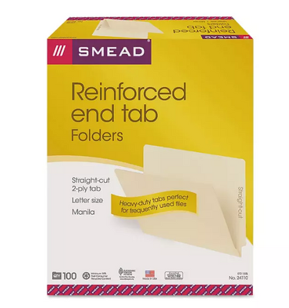 Smead Two-Ply End Tab Shelf Folders, Manila (Letter, 100ct.)