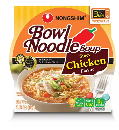 Nongshim Bowl Noodle Soup, Spicy Chicken (3.03 oz., 12 pk.)