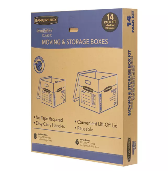 Bankers Box SmoothMove Classic 14 Box Kit (8 Medium/6 Large)