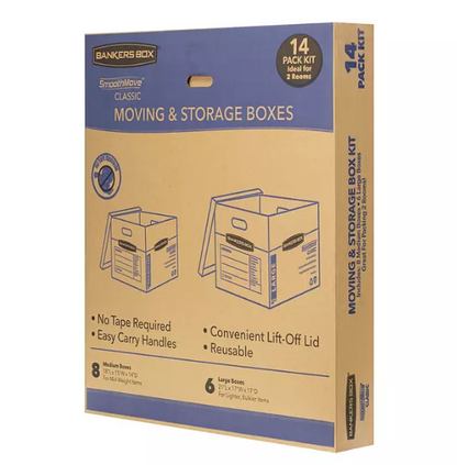 Bankers Box SmoothMove Classic 14 Box Kit (8 Medium/6 Large)