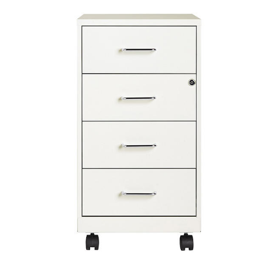 Hirsh 18" Deep 4-Drawer Metal Mobile Organizer, 4 Box Drawers, White