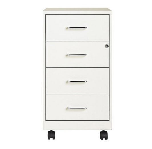 Hirsh 18" Deep 4-Drawer Metal Mobile Organizer, 4 Box Drawers, White