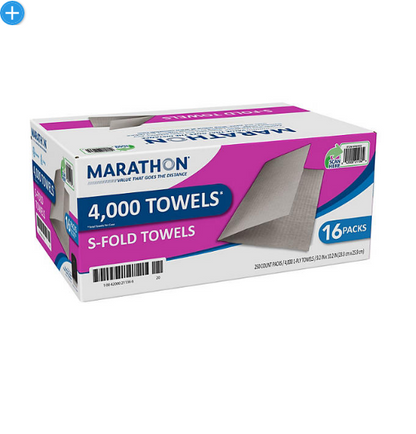 Marathon Singlefold Paper Towels, 1-Ply, 9 1/4" x 10 1/4", Brown (250 towels/pk., 16 pks.)