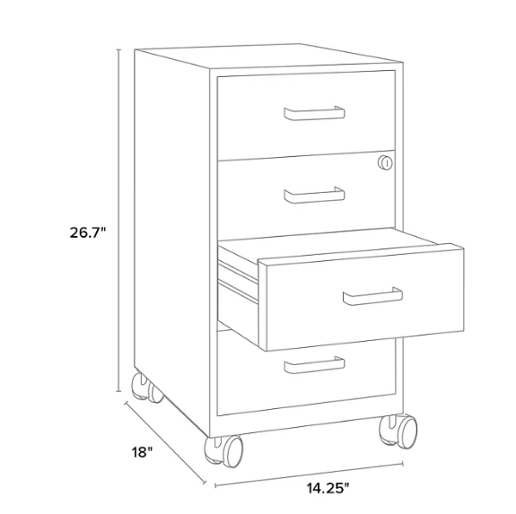 Hirsh 18" Deep 4-Drawer Metal Mobile Organizer, 4 Box Drawers, White