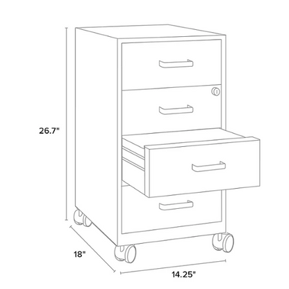 Hirsh 18" Deep 4-Drawer Metal Mobile Organizer, 4 Box Drawers, White