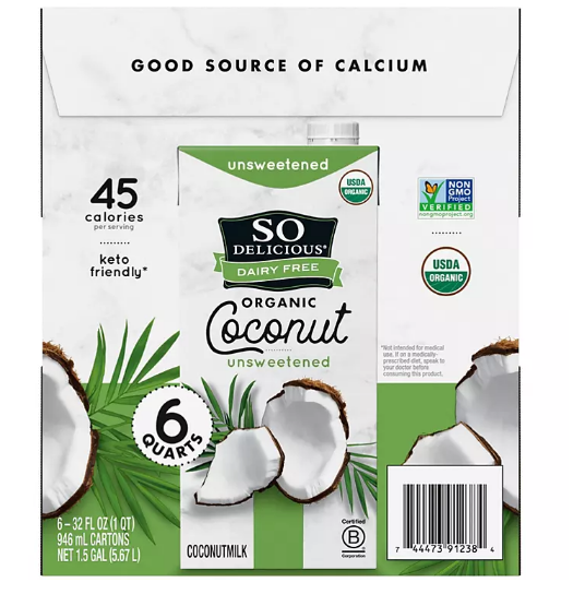 So Delicious Dairy Free Organic Coconut Milk Aseptic (32 fl. oz., 6 pk.)