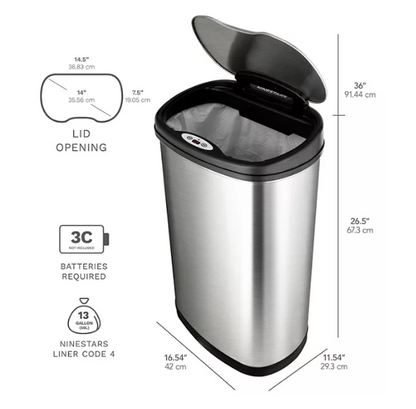 Nine Stars Combo Sensor Trash Can, Stainless Steel (13.2 gal / 3.2 gal)