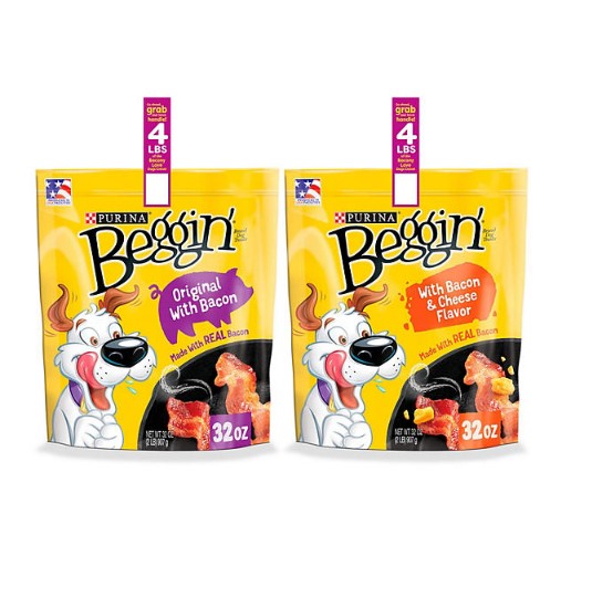 Purina Beggin' Strips Real Meat Dog Treats, Bacon & Bacon + Cheese Flavors (32 oz., 2 pk.)