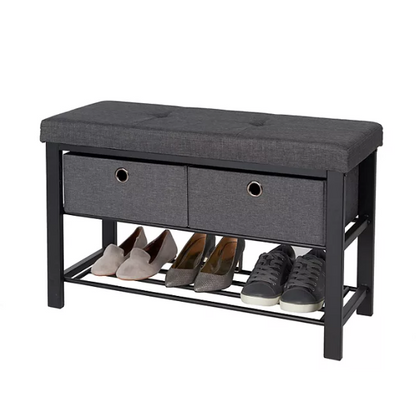 neatfreak Fabric Upholstered Shoe Storage Bench with 2 Drawers