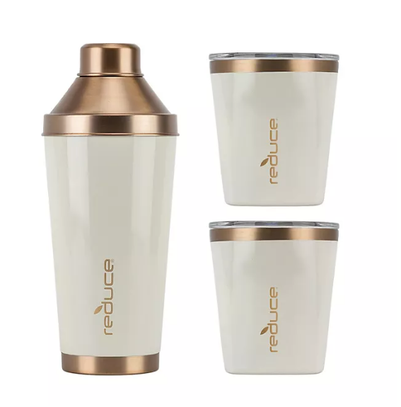 Reduce Cocktail 3-Piece Shaker Set with 10-oz. Lowball Tumblers (Assorted Colors)