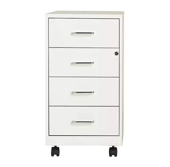 Hirsh 18" Deep 4-Drawer Metal Mobile Organizer, 4 Box Drawers, White