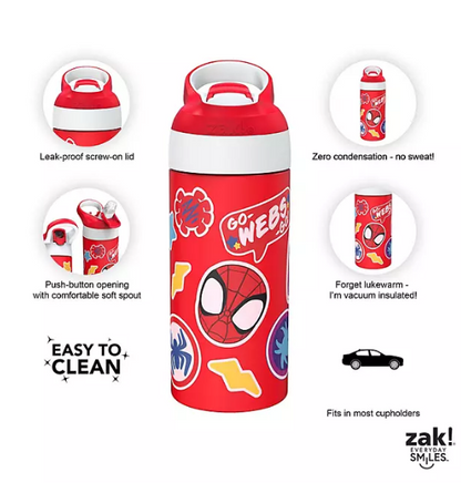 Zak Designs Antimicrobial 14-oz. Stainless Steel Vacuum Insulated Kids Riverside Bottle, 2-Piece Set (Assorted Colors)