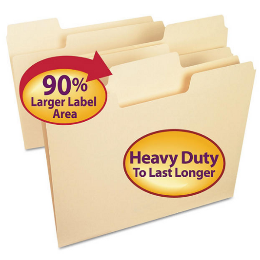 Smead 1/3 Cut Assorted Positions SuperTab Heavyweight File Folders, Manila (Letter, 50ct.)