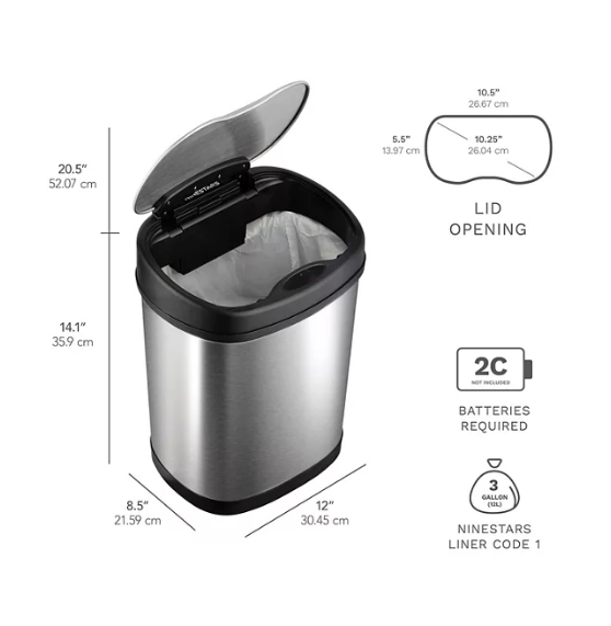 Nine Stars Combo Sensor Trash Can, Stainless Steel (13.2 gal / 3.2 gal)