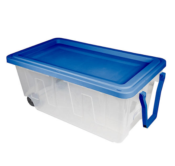 Tough Box 160 Quart Heavy-Duty Storage Tote, Clear Base/Blue Lid