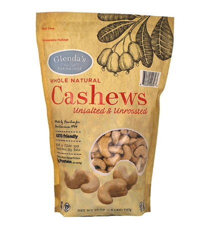 Glenda's Farmhouse Whole Natural Unsalted/Unroasted Cashews (26 oz.)