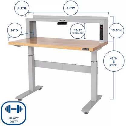 Seville Classics UltraHD Electric Workbench, 48” W x 24” D x 40” to 54” H