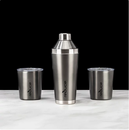 Reduce Cocktail 3-Piece Shaker Set with 10-oz. Lowball Tumblers (Assorted Colors)