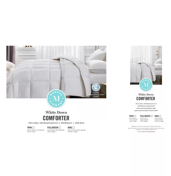 Martha Stewart 300-Thread-Count White Down Comforter (Various Sizes)