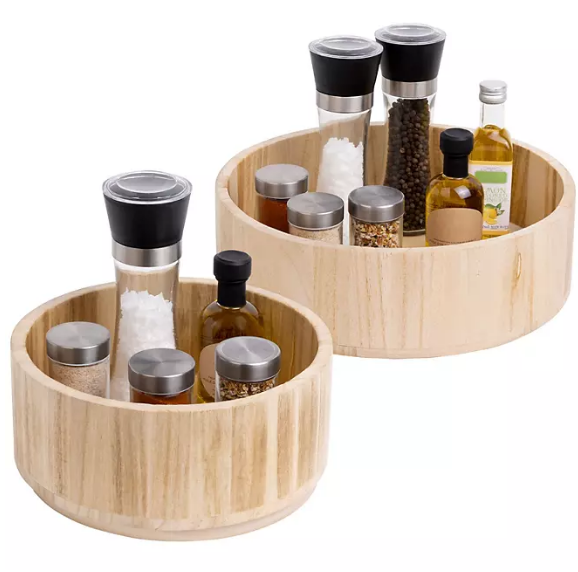 Smart Design Set of 2 Paulownia Wood Turntable Organizers 9" & 12"