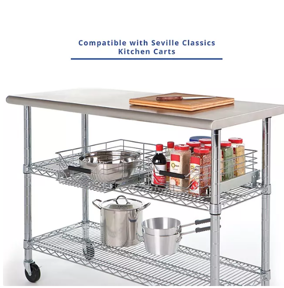 Seville Classics Steel Shelf & Cabinet Sliding Drawer Organizer, 14"W x 17.5"D x 6.25"H