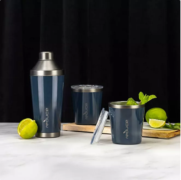 Reduce Cocktail 3-Piece Shaker Set with 10-oz. Lowball Tumblers (Assorted Colors)