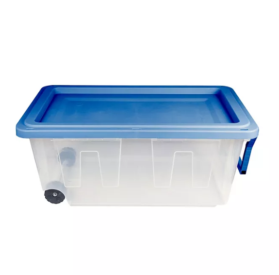 Tough Box 160 Quart Heavy-Duty Storage Tote, Clear Base/Blue Lid