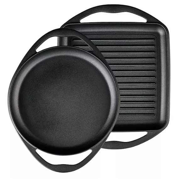 Tramontina Pre-Seasoned Cast Iron Grill and Griddle Set, 2 Pack