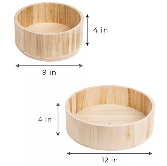 Smart Design Set of 2 Paulownia Wood Turntable Organizers 9" & 12"