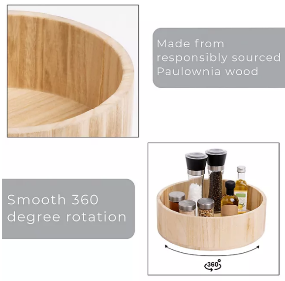 Smart Design Set of 2 Paulownia Wood Turntable Organizers 9" & 12"