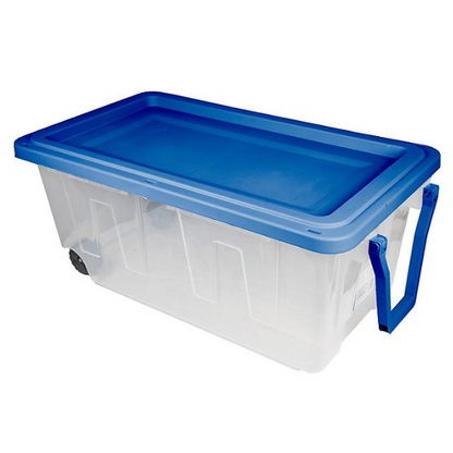 Tough Box 160 Quart Heavy-Duty Storage Tote, Clear Base/Blue Lid