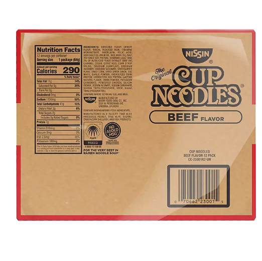 Nissin Beef Cup Noodles (12 pk.)