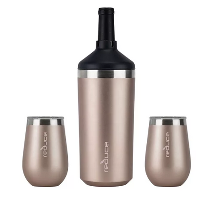 Reduce Wine Bottle Cooler 3-Piece Set with 12-oz. Wine Tumblers (Assorted Colors)